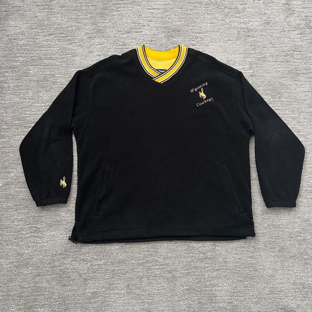 VTG Wyoming Cowboys Fleece Mens M Black Pullover Jacket Holloway Made in USA